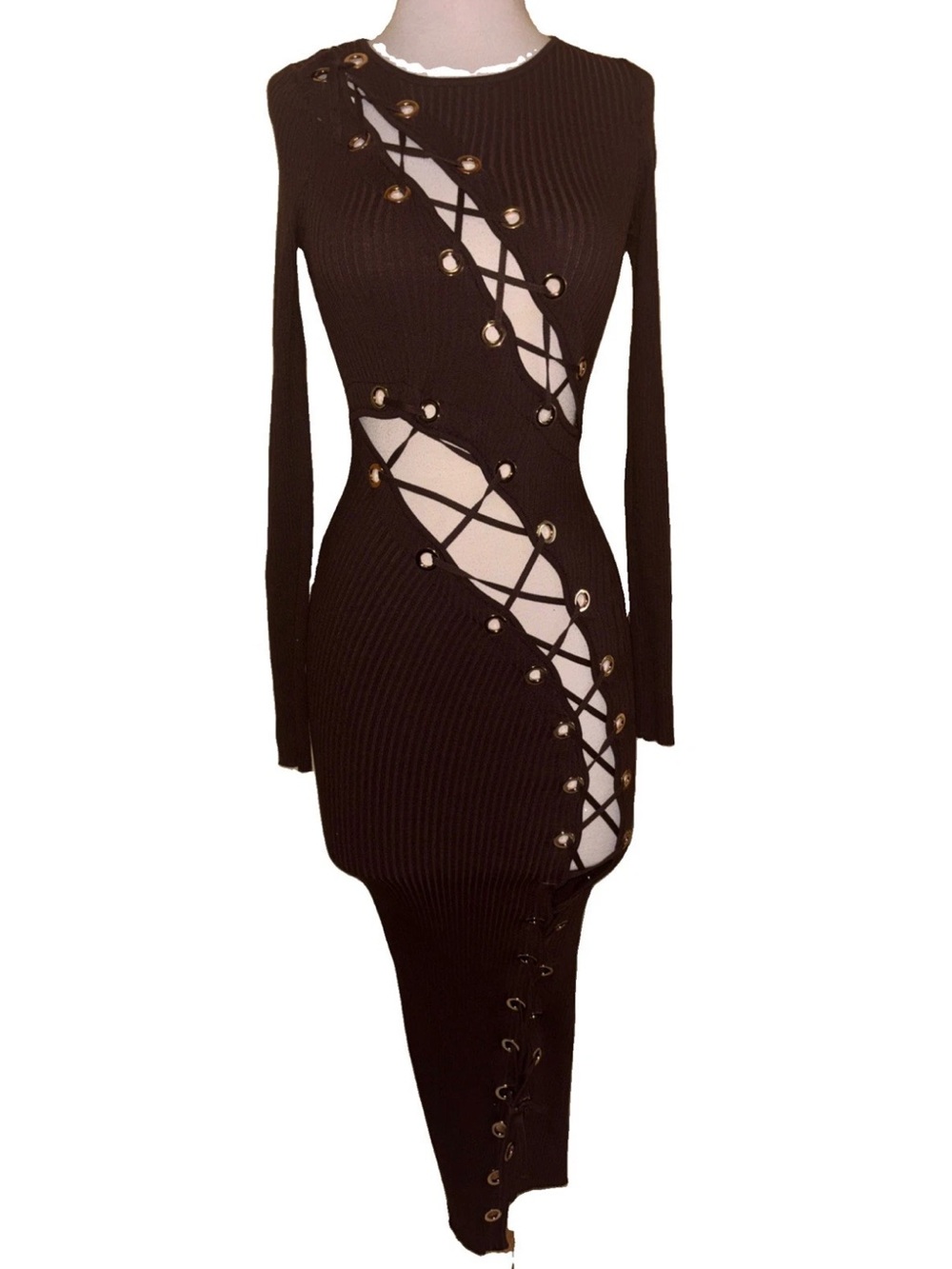 Hera Collection Black Asymmetrical Lace-Up Cutout Dress